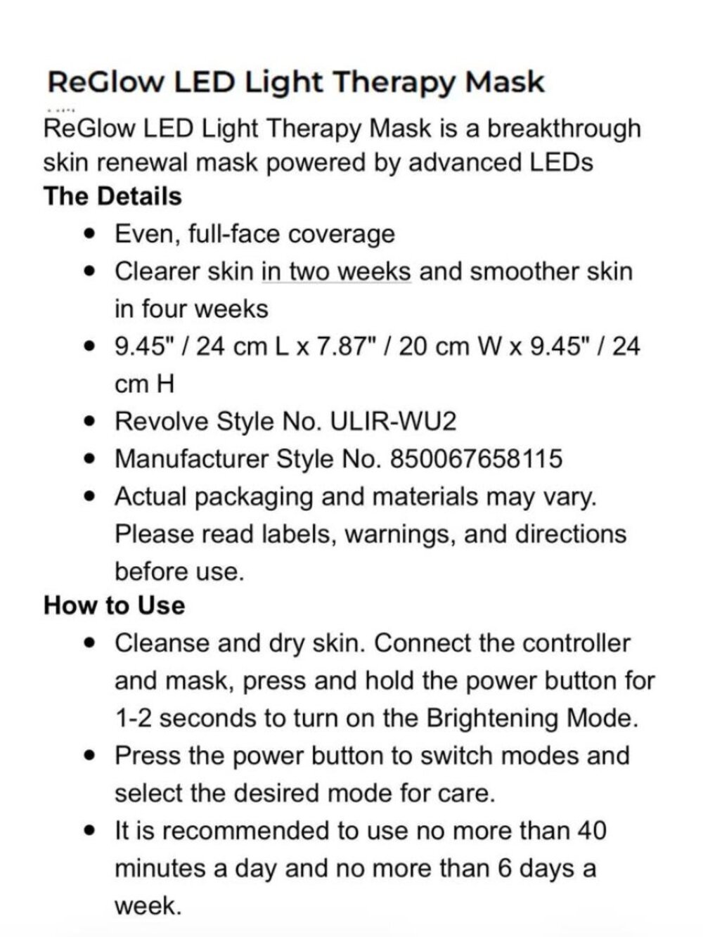 Ulike Reglow LED Light Therapy Mask - Picture 5 of 5